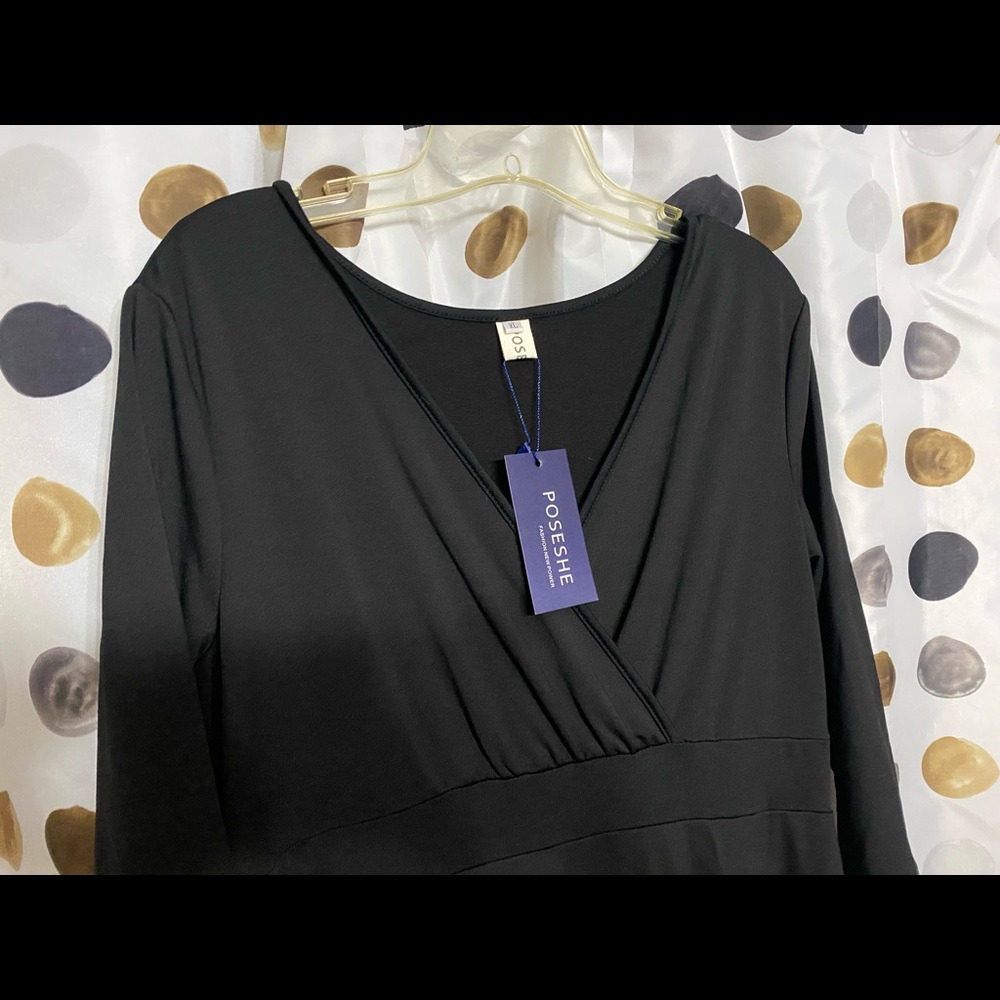 Poseshe long sleeve black maxi dress size XL